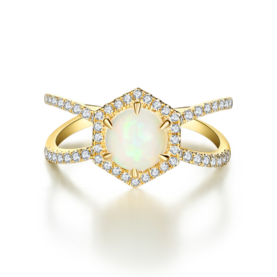 Anillo azul natural de Moonstone del hexágono de la joyería de 925 Sterling Silver Halo CZ