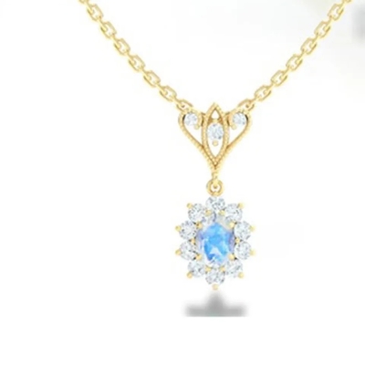 El oro de S925 Sterling Silver 14K plateó la joyería de alta calidad del collar azul de Moonstone Spheree de la joyería de la forma redonda