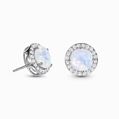 925 Sterling Silver Natural Moonstone Jewelry tallaron los pendientes azules del perno prisionero del halo del doble de Moonstone