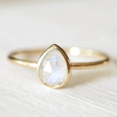 Oro Ring Natural Gemstone Jewelry de plata del anillo de compromiso 18k de Moonstone de la pera