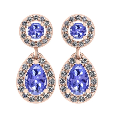 7,82 CTW Tanzanite natural y oro amarillo del sólido de los pendientes 14K de la CZ