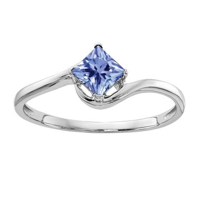 oro blanco del anillo de compromiso 14k de princesa Cut Natural Tanzanite de 4m m