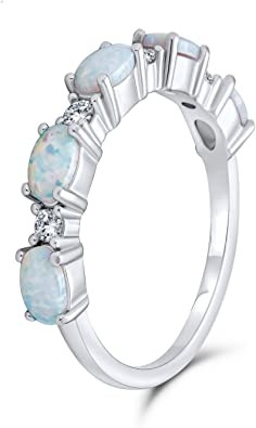 La CZ fina acentúa la eternidad apilable del 1/2 que el rosa azul oval creó a Opal Band Ring For Women