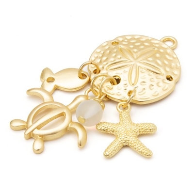 Encantos de la joyería del acento del dólar de arena de DIY con la vida marina, 2Pc, final del oro