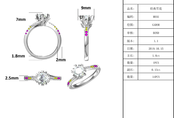 1.30CT las mujeres blancas del compromiso de Moissanite y de Sapphire Platineve Diamonds Jewelry suenan