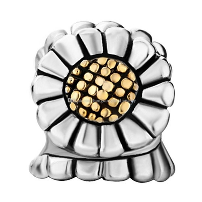 La gota europea del encanto del girasol grande del agujero del chapado en oro del rodio cabe a Pandora Bracelet