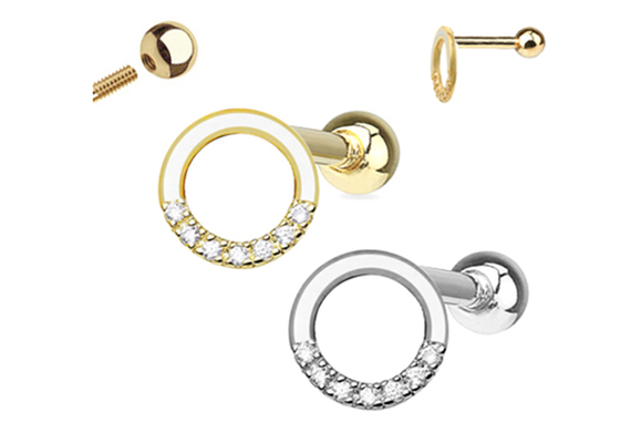 oro Diamond Cartilage Earrings, OEM de perforación de 0.126ct 14k de los pendientes de la hélice 14pcs