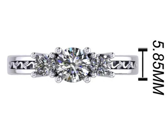 joyería del oro sólido de 0.8ct 14k, diente que fija RD5.85mm Diamond Three Stone Ring