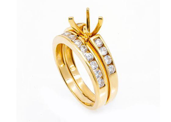 Semi monte los anillos de compromiso 5.23g del oro amarillo 14k con el diamante natural de 1.8m m