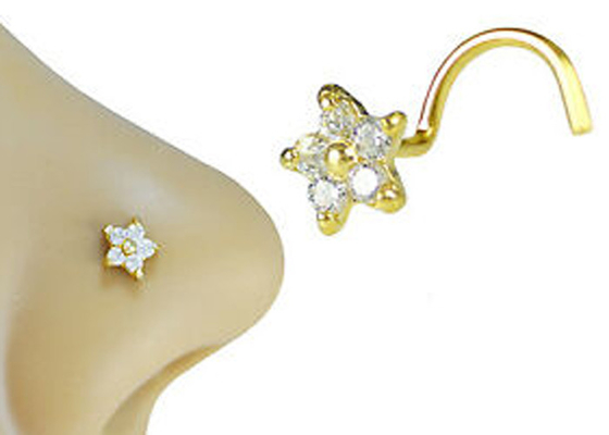 La flor forma 18k el oro Diamond Nose Stud With 1.5m m 0.07ct los diamantes auténticos de 4 pedazos