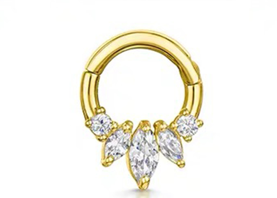 Clicker del oro de Marquise Cut 14K que perfora la garra cuatro que fija el tipo para la nariz de Daith del septo