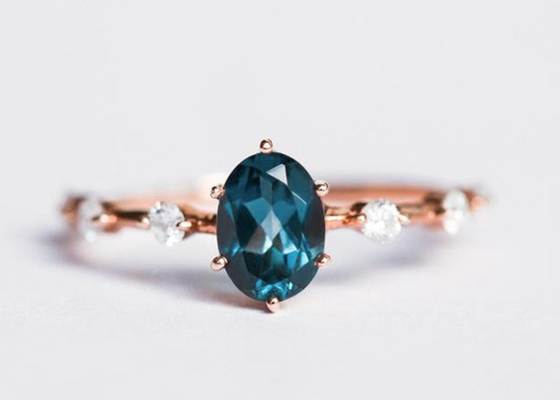 1.56ct Londres Topaz Ring azul, OEM oval de Diamond Ring Round Cut de la forma