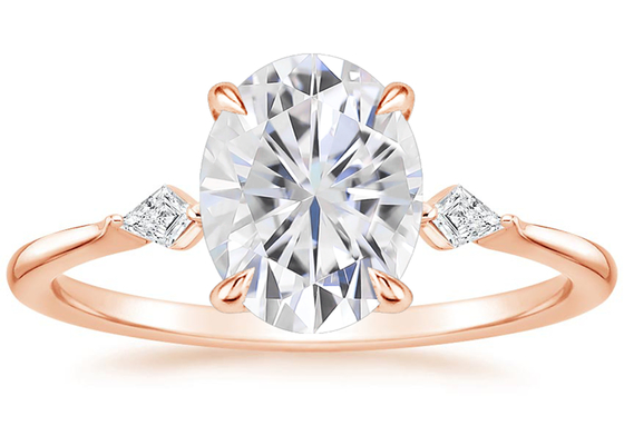 diámetro OV7×9mm 2.1ct de los anillos de 10K Rose Gold Oval Moissanite Engagement
