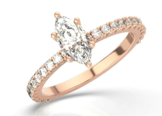 Peso Marquise Cut de D VS1 18K Rose Gold Ring 2CT para el compromiso
