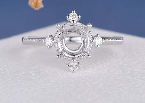 Compromiso que fija el soporte de 14k Rose Gold Ring Flower Floral semi