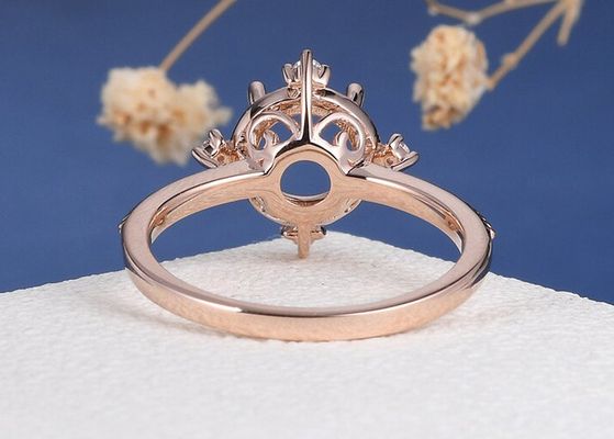 Compromiso que fija el soporte de 14k Rose Gold Ring Flower Floral semi