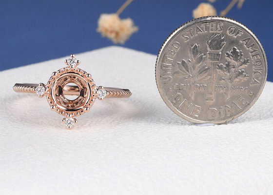 Compromiso que fija el soporte de 14k Rose Gold Ring Flower Floral semi