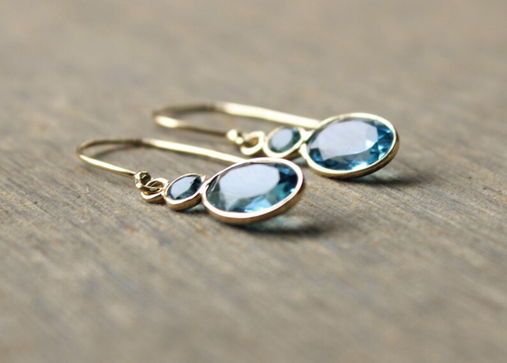 Joyería hecha a mano del oro amarillo 14k, pendientes naturales Topaz Gemstone del oro amarillo 14k
