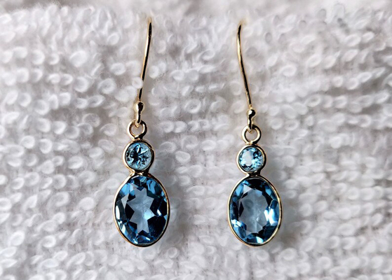Joyería hecha a mano del oro amarillo 14k, pendientes naturales Topaz Gemstone del oro amarillo 14k