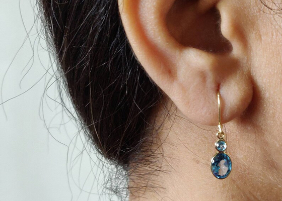 Joyería hecha a mano del oro amarillo 14k, pendientes naturales Topaz Gemstone del oro amarillo 14k
