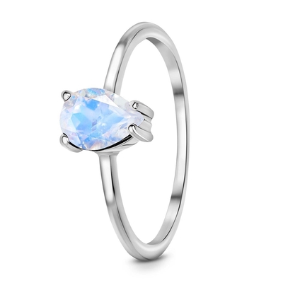 La pera cortó el anillo delicado de Moonstone, 14K Rose Gold Simple Moonstone Ring