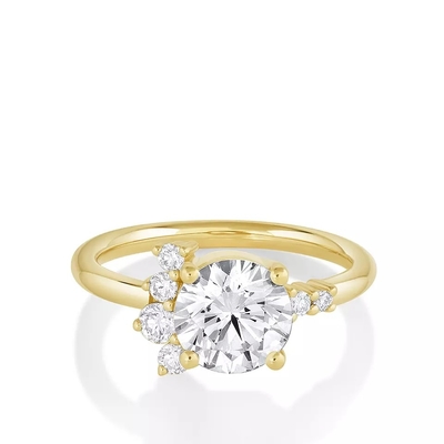 anillos de diamante reales redondos del oro sólido del anillo de compromiso de ajuste del diamante 14K para las mujeres del compromiso