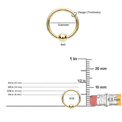 Labios de perforación de Ring Hoop Cartilage Nose Eyebrow de la entrerrosca del oro de la joyería 14K