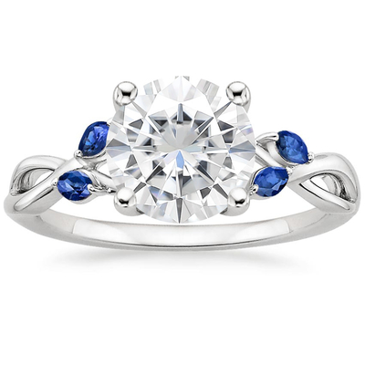 Oro blanco del anillo 18K de Marquise Cut Blue Moissanite Wedding con el diamante crecido laboratorio