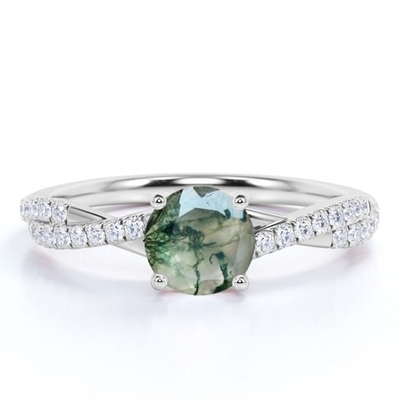 Anillo natural del racimo de la boda de la CZ del flor de Moss Agate Flower Shape Marquise