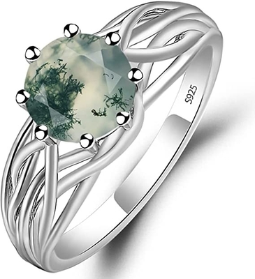 Anillo natural del racimo de la boda de la CZ del flor de Moss Agate Flower Shape Marquise