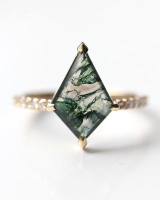 Oro de Ring Set For Women In del compromiso de Moss Agate Modern Prism Shape