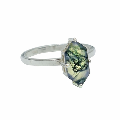 Los regalos de la Navidad de la belleza de la gema para su cuadrado 0.63CT forman el anillo natural de Moss Agate There Stone Engagement en 925 Sterling
