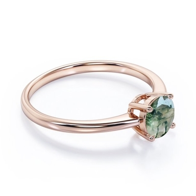 Los regalos de la Navidad de la belleza de la gema para su cuadrado 0.63CT forman el anillo natural de Moss Agate There Stone Engagement en 925 Sterling