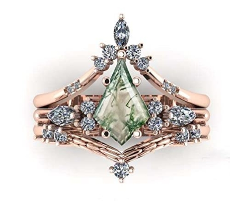 Los regalos de la Navidad de la belleza de la gema para su cuadrado 0.63CT forman el anillo natural de Moss Agate There Stone Engagement en 925 Sterling
