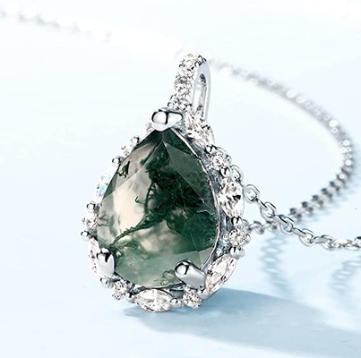 Hoja inspirada natural sólida Moss Agate Jewelry Cluster Emerald de Rose Gold 1.25ct acuático