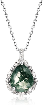 Regalo natural de la joyería de la boda del compromiso de las gemas del verde del cumpleaños de Moss Agate 925 Sterling Silver Pendant Necklace For