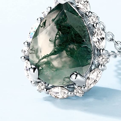 Moss Agate Emerald Ring Set, anillo de bodas de la promesa del regalo de la joyería del aniversario
