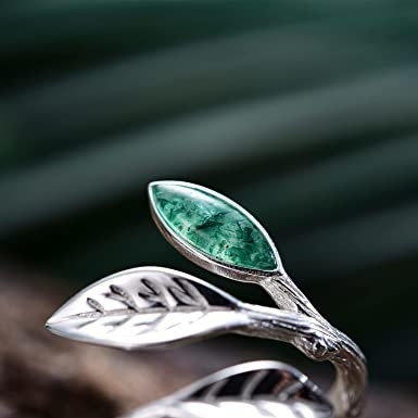 Hoja inspirada natural sólida Moss Agate Jewelry Cluster Emerald de Rose Gold 1.25ct acuático