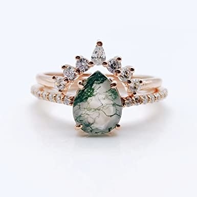 Hoja inspirada natural sólida Moss Agate Jewelry Cluster Emerald de Rose Gold 1.25ct acuático