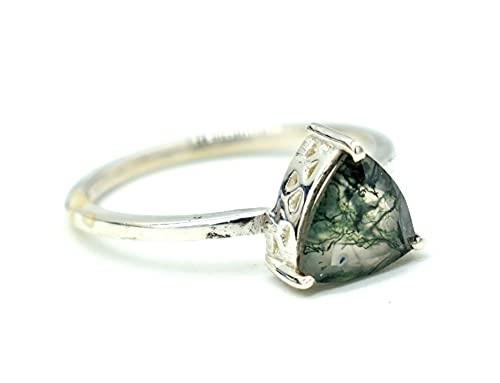 Moss Agate Emerald Ring Set, anillo de bodas de la promesa del regalo de la joyería del aniversario