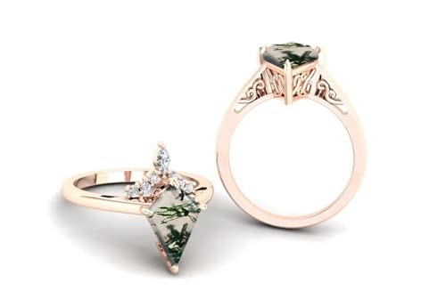 Moss Agate Ring auténtico verde, mujeres hermosas de la piedra preciosa suena