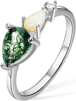 El hexágono cortó a Moss Agate Vintage Unique Moissanite natural Ring For Art Deco nupcial