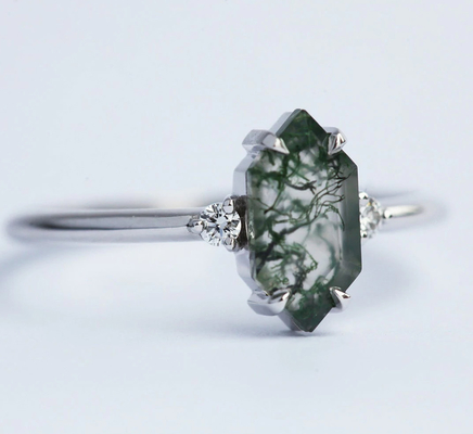 Moss Agate Ring auténtico verde, mujeres hermosas de la piedra preciosa suena
