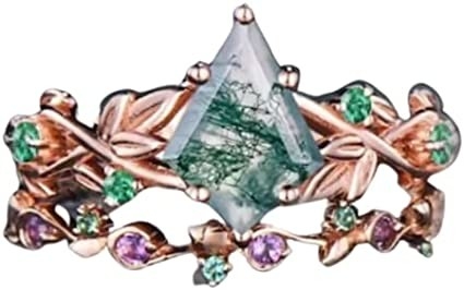 Hoja inspirada natural sólida Moss Agate Jewelry Cluster Emerald de Rose Gold 1.25ct acuático