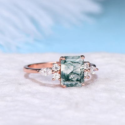 Piedra Ring Hypoallergenic de la ágata de Emerald Cut Antique Aquatic Green