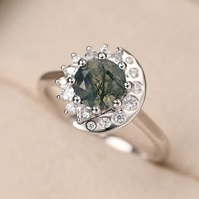 LUO S925 Sterling Silver Sun And Moon Ring Round Shaped 7M M para las mujeres