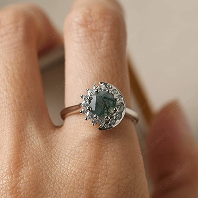 LUO S925 Sterling Silver Sun And Moon Ring Round Shaped 7M M para las mujeres