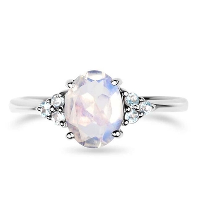 El óvalo de 925 Sterling Silver Rainbow Moonstone Jewelry cortó el anillo de compromiso de Moonstone del vintage para las mujeres
