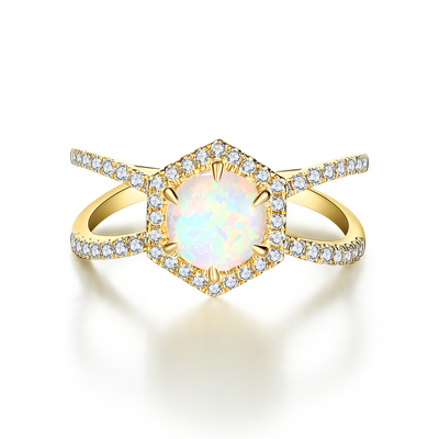 Halo Moonstone del corte de la pera de la joyería de Rose Gold Plated 925 Sterling Silver Rainbow Faceted Moonstone y anillo de compromiso de la CZ