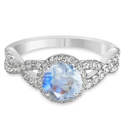 La joyería CZ de Sterling Silver Round Cut Moonstone torció el compromiso Ring Birthday Moonstone Gemstone Jewelry